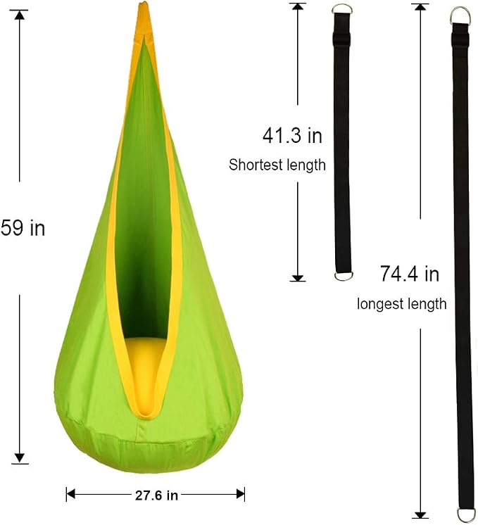 Hammock Chair for Kids, Green Cotton Pod, 170 lb Capacity