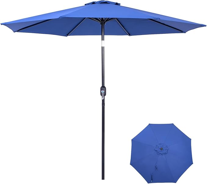 Backyard Expressions 9 ft. Patio Umbrella, Market Table Umbrella w/Tilt and Crank, 8 Ribs