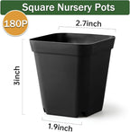 BTPLASTIK Square Nursery Pots 2.7 Inch 180 Pcs, Plastic Small Flower Pots with Drainage Holes, Sturdy Seedling pots for Planting, Cuttings (Black)
