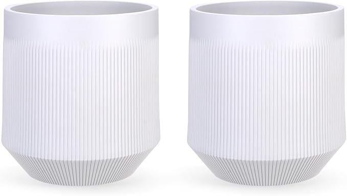 Plant Pots，Set of 2 Plastic Large Pots for Indoor Plants,Flower Pots Outdoor Planters with Drainage Hole and Seamless Saucer,(White 12Inches)