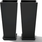 FENCY Set of 2 Tall Planters for Outdoor Plants, 24 Inch Large Tapered Pots with Drainage Trays, Weather-Resistant Plastic Plant Containers for Patio, Porch, Garden, Front Door Decor,Black