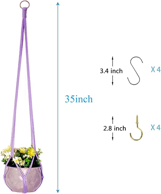 Hanging Planters for Plants with 8 Hooks, Handmade Colorful Cotton Rope Hanging Plant Holder Indoor & Outdoor Boho Room Decor Hanging Ceiling Decor，4 Pack. (4 Color)