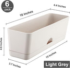 6 Pack Rectangle Planter 16x4.4 Inch Window Boxes Planters Rectangular Large Window Sill Planters Indoor Self Watering Plant Pots with Drainage Holes and Saucers Succulent Herb Flower Pots, Light Grey