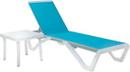 Kozyard Outdoor Chaise Lounge Chair, Full Flat Adjustable Patio Lounger with Aluminum Frame & Resin Legs, Textilene Fabric for Poolside, Backyard & Beach (Aqua/WhiteFrame, Chair + Table)