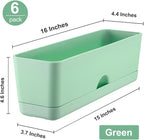 6 Pack Rectangle Planter 16x4.4 Inch Window Boxes Planters Rectangular Large Window Sill Planters Indoor Self Watering Plant Pots with Drainage Holes and Saucers Succulent Herb Flower Pots, Green