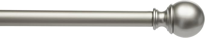 Amazon Basics Sturdy Adjustable Curtain Rod for Windows with Round Finials, Easy Installation, 1-Inch Rod, 36" to 72", Nickel, 1-Pack