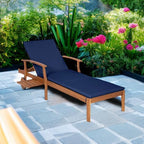 Best Choice Products 79x26in Acacia Wood Chaise Lounge Chair Recliner, Outdoor Furniture for Patio, Poolside w/Slide-Out Side Table, Foam-Padded Cushion, Adjustable Backrest, Wheels - Navy Blue