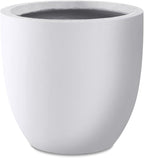 Kante 14 Inch Dia Round Concrete Planter, Indoor Outdoor Large Plant Pot with Drainage Hole and Rubber Plug for Home Patio Garden, Pure White