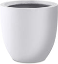 Kante 13.4" Dia Round Concrete Planter, Large Outdoor Modern Indoor Decorative Plant Pots with Drainage Hole and Rubber Plug for Home and Garden, Pure White