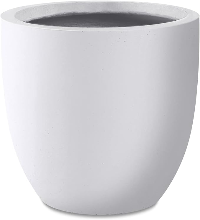 Kante 13.4" Dia Round Concrete Planter, Large Outdoor Modern Indoor Decorative Plant Pots with Drainage Hole and Rubber Plug for Home and Garden, Pure White