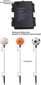 Battery Powered Garden Sports Ball Theme Party Stake Lights Soccer Basketball Football Baseball Mixed LED Landscape Path Lights Indoor/Outdoor Christmas Festival Home Patio Decoration Lamps