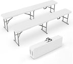 VINGLI 6 feet Plastic Folding Bench,Portable in/Outdoor Picnic Party Camping Dining Seat, Garden Soccer Multipurpose Entertaining Activities, Smooth HDPE Tabletop, 2 Pack, White