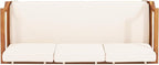Christopher Knight Home Aston Outdoor 3 Seater Sofa, Upholstered Cushion Couch, Acacia Wood Bench Sofa, Slat Armchair, 73.25" W Spacious Seating Bench Couch for Gardern Porch Balcony, Teak+Beige