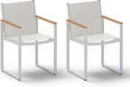 Outdoor Dining Chairs Set of 2, Aluminum Patio Dining Chiars with Textilene Mesh, 2 Piece Outdoor Chiars for Garden, Backyard, Deck (White-Teak)