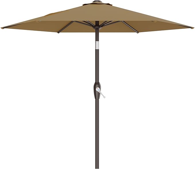 AreShark 7.5FT Patio Umbrella Table Market Umbrella with 6 Sturdy Ribs, Button Tilt/Crank, Heavy-Duty Outdoor Umbrellas for Pool, Deck, Garden and Backyard, Khaki