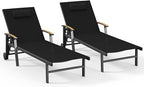 Ciokea Outdoor Lounge Chair with Pillow Set of 2, 5-Position Aluminum Chaise Lounge with Wheels & Armrests, 400 lbs Heavy Duty Patio Pool Chair for Backyard, Deck, Beach & Poolside, Black