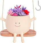 Swing Face Hanging Planter Pot with Drainage Hole - Resin Smiley Flower Pot for Indoor/Outdoor, Pearl Plants & Succulents, for Mothers, Holiday Décor