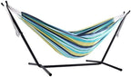 Vivere Double Cotton Combo Outdoor Backyard Patio Hammock with Stand, Cayo Reef