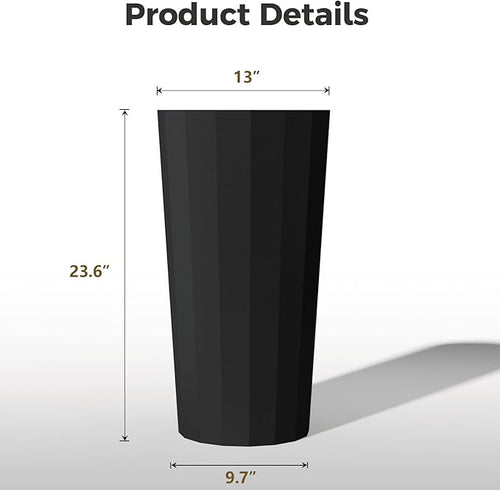 23.6" H Tall Planters for Outdoor Plants, 2 Pack Large Outdoor Planters for Porch Decor with Automatic Drainage Hole, Plastic Stripe Design Flower Pots Fits Indoor Plants Patio Garden, Black