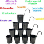 LaLaGreen Small Hanging Planters - 10 Pack, 4 Inch Black Metal Bucket Small Flower Pots for Outdoor Outside, Balcony Railing Hanging, Cute Garden Decor Rail Wall Farmhouse Rustic Deck Porch Succulent