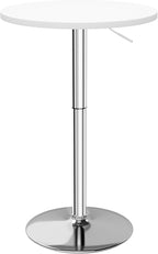 Flamaker Round Bistro Pub Table 23.6 Inch Height Adjustable 360° Swivel Bar Table Metal Base for Pub, Dining Room, Party (1, White-Silver)