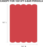 Pergola Shade Cover Replacement Canopy Top Compatible with 10 X 13 ft 6-Bar Pergola Frames - Red (Canopy Size 116" W x 135" L, Canopy Top Only)