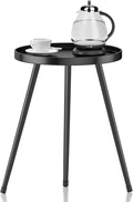 SYQ Round Metal Side Table Small End Table for Indoor Outdoor, Mid Century Modern Decor, Simple Circle Accent Table for Living Room Bedroom Bathroom Office All Matte Black