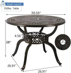 Patio Dining Table,Cast Aluminum Patio Table with Umbrella Hole, Outdoor Bistro Table for Backyard, Garden, Patio
