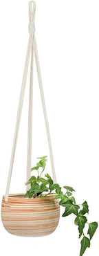 Mkono Ceramic Hanging Planter Macrame Plant Holder 5 Inch Cute Succulent Cactus Pot with Cotton Rope Hanger for Indoor Outdoor Decor, 1 Pack
