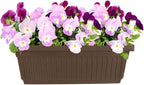 The HC Companies 18 Inch Venetian Rectangular Window Planter Box - Lightweight Plastic Indoor Outdoor Plant Pot with Drainage for Windowsill, Herbs, Flowers, Chocolate (Pack of 2)