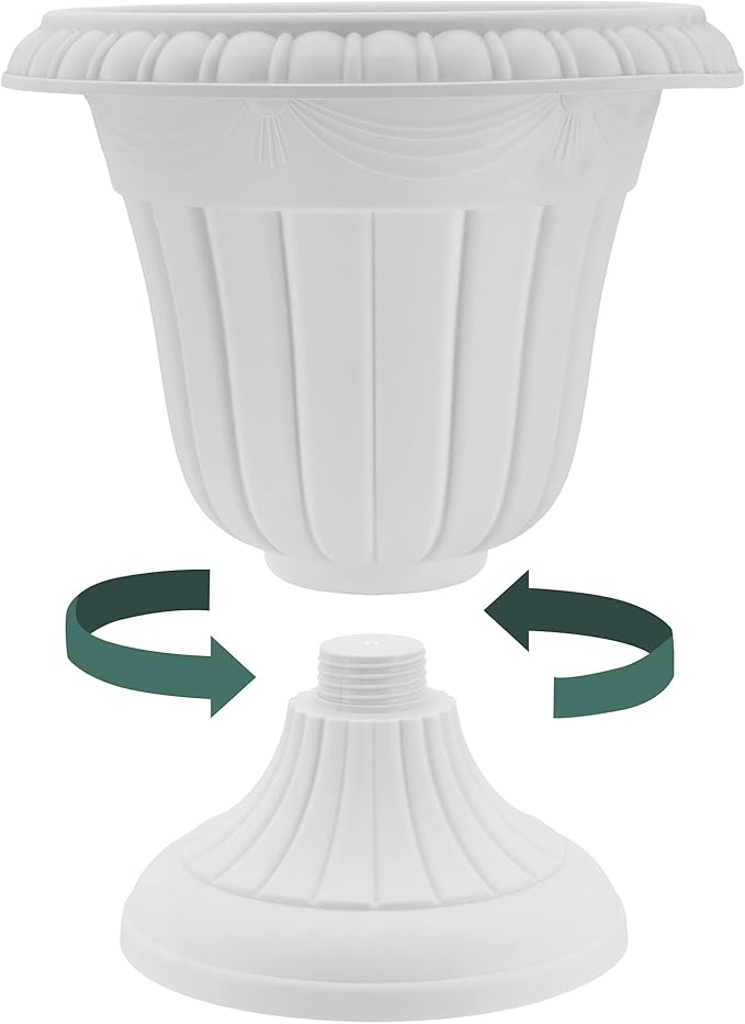 Arcadia Garden Products PL00CW Classic Traditional Plastic Urn Planter Indoor/Outdoor, 16" x 18", White Wash
