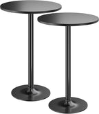 Furmax Bistro Pub Table 2 Pack Round Bar Height Cocktail Table Metal Base MDF Top Obsidian with Black Leg 23.8-Inch Top, 39.5-Inch Height (Black)