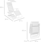 Best Choice Products Folding Zero Gravity Outdoor Recliner Patio Lounge Chair w/Adjustable Canopy Shade, Headrest, Side Accessory Tray, Textilene Mesh - Snow