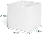 White Steel Planter Square Outdoor Planters Galvanized Steel Planter Box 24 Inch Indoor Metal Large Planters Cube Heavy Duty Flower Pot Modern Commercial Residential for Trees Patio Yard Garden