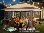 COBIZI 11x11 FT Pop up Gazebo Canopy Tent - Outdoor pop up gazebos on Clearance,carpas para Patio,Shelter - Screen Tents with Portable Carry Bag,Patio Gazebos for Camping,Garden,Deck,Backyard,Brown