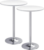 Furmax Bistro Pub Table Round Bar Height Cocktail Table for Home Bar, Small Round Bar Tables for Party, Dining Room, Living Room and Wedding, Metal Base MDF Top Obsidian, 40.6 Inch Height (2, White-2)