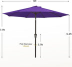 MEWAY 9ft Patio Umbrella Outdoor Table Umbrellas with Push Button Tilt and Crank, Market Umbrella 8 Sturdy Ribs for Deck, Garden, Pool and Backyard, Dark Purple