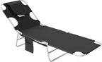 Outsunny Chaise Lounge Chair Outdoor with Face Arm Hole, 5-Position Reclining Face Down Tanning Chair with Carry Strap, Side Pocket, Portable Folding Bed Cot for Patio Beach Pool, Black