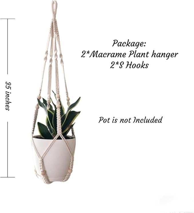 Macrame Plant Hanger for 4-12 Inch Pot Indoor Crochet Hanging Plant Holder Outdoor Boho Home Decor Basket wall Window Rope White Large Long (Ivory)