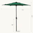 Abba Patio 7.5FT Lyon Outdoor Patio Umbrella Outdoor Table Umbrella with Push Button Tilt and Crank Market Umbrella 6 Sturdy Ribs UV Protection Waterproof for Garden Deck Backyard Pool Dark Green