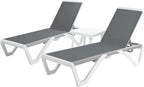 Kozyard Outdoor Chaise Lounge Chair, Full Flat Adjustable Patio Lounger with Aluminum Frame & Resin Legs, Textilene Fabric for Poolside, Backyard & Beach (Gray, 2Chairs with Table)