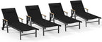Ciokea Outdoor Lounge Chair with Pillow Set of 4, 5-Position Chaise Lounge with Wheels & Armrests, 400 lbs Heavy Duty Aluminum Pool Lounge Chairs, for Beach, Deck, Poolside & Backyard, Black