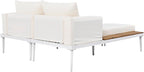 Polibi Patio Metal Daybed with Wood Topped Side Spaces for Drinks,Modern Outdoor Daybed 2 in 1 Padded Chaise Lounges for Poolside, Balcony, Deck,Beige