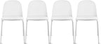 2xhome Modern Stackable Armless Dining Chair | Plastic Shell Seat with Metal Legs | Indoor or Outdoor Use | Home Kitchen Patio (4, White, Padded Seat)