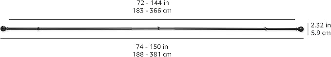 Amazon Basics Adjustable Sturdy Curtain Rod for Windows with Round Finials, Easy Install Hardware, 1-Inch Rod, 72" to 144", Dark Bronze, 1-Pack