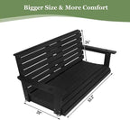Poly Lumber 3-Seat Porch Swing, HIPS 5-Feet Bench Swing with Foldable Cup Holders,18/8 Stainless Steel Hardware, High Backrest and Deep Contoured Seat, Carbon Black