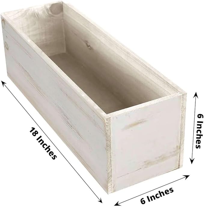 Efavormart 18"x6" Whitewash Wood Planter Box with Plastic Liner, DIY Rustic Rectangle Wooden Box for Succulents, Wedding Table Centerpieces and Farmhouse Party Decor