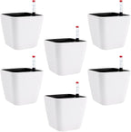 5.5 Inch Self Watering Plastic Planter With Indicator - 6 PCS Square Plant Pots, Decorative Lazy Flower Pot for House Plants, Herbs, Aloe, Succulents