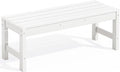 SERWALL 47 Inches Outdoor Bench, All Weather HDPE Backless Bench with Wood Grain Texture for Garden Porch and Park, Curved Bench Seat for Comfort, White