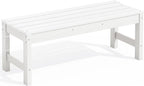 SERWALL 47 Inches Outdoor Bench, All Weather HDPE Backless Bench with Wood Grain Texture for Garden Porch and Park, Curved Bench Seat for Comfort, White